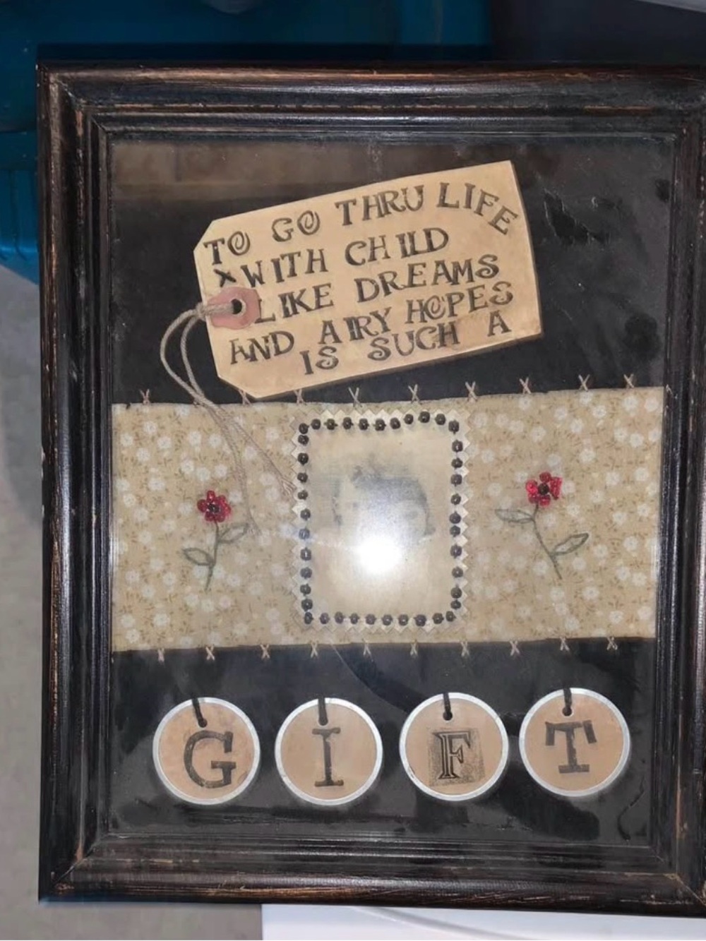 Framed Rustic 'GIFT' Wall Art in Black and Cream by